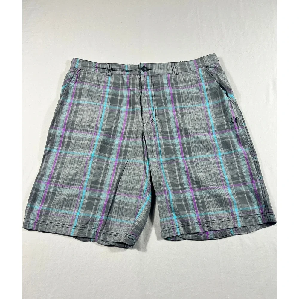Vintage‎ Ocean Pacific OP Men's Plaid Shorts Grey Purple Turquoise Size 42